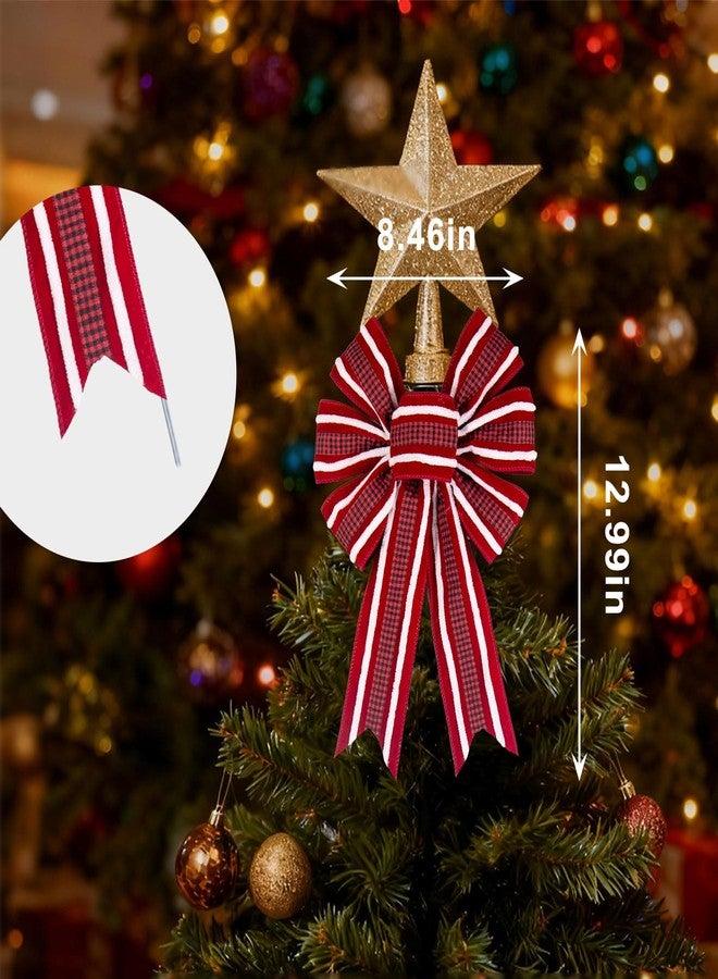 ABTOLS 2PCS Christmas Wreath Bows, Red Black Buffalo Plaid Bows for Wreath Red White Stripe Tree Topper Bow for Front Door Winter New Year Wall Ornaments Home Indoor Outdoor Decor - Image 2